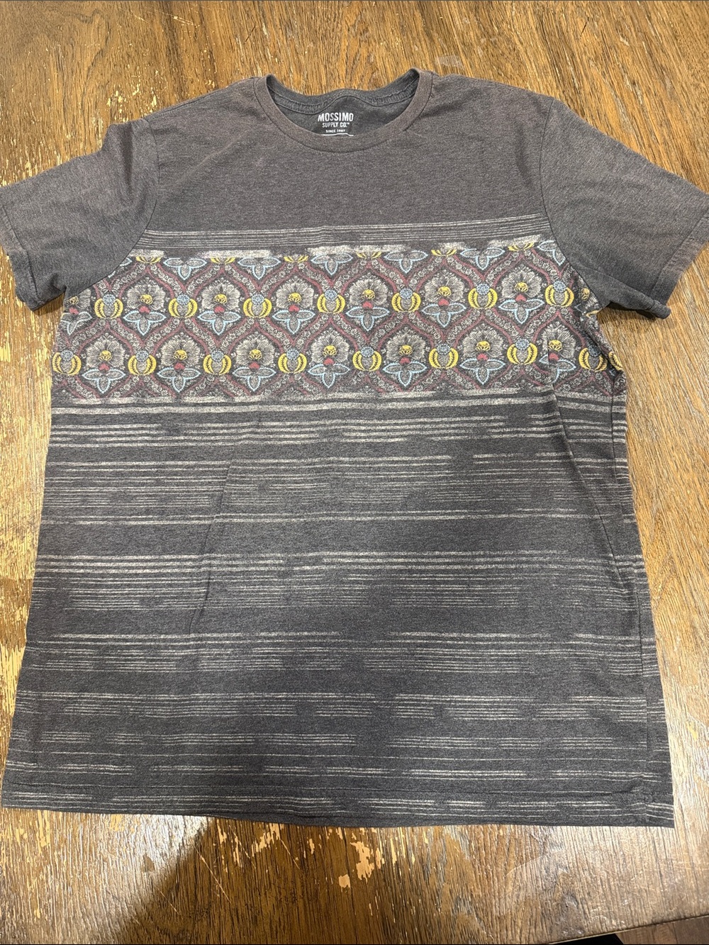 Mossimo Supply Co. Short-Sleeve Gray Patterned Crewneck T-Shirt